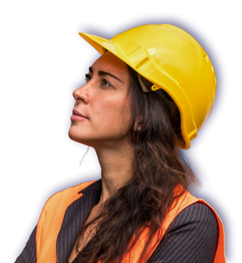Female worker wearing hard hat